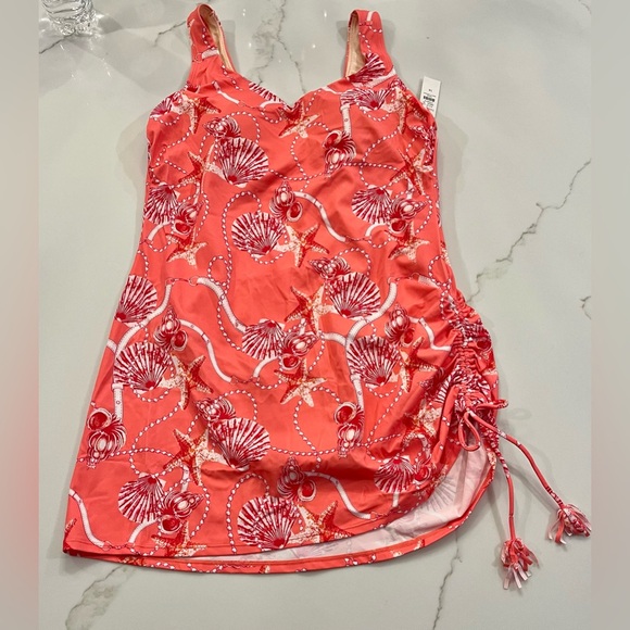 Miraclesuit NEW Side Tie Swim Dress Coral Pink Shell Print Women's Swimsuit - Picture 5 of 11